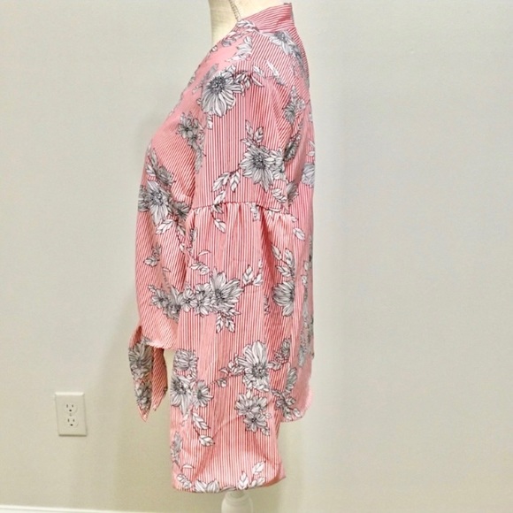 Haute Project Candy Striper Floral Balloon Sleeve Shirt M - Picture 4 of 9